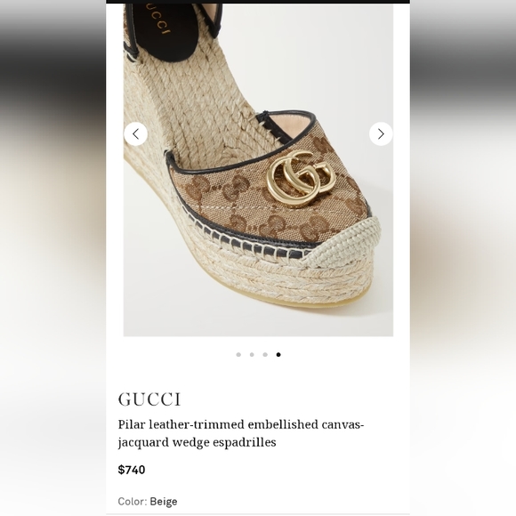 GUCCIPilar leather-trimmed embellished canvas-jacquard wedge espadrilles - Picture 1 of 5